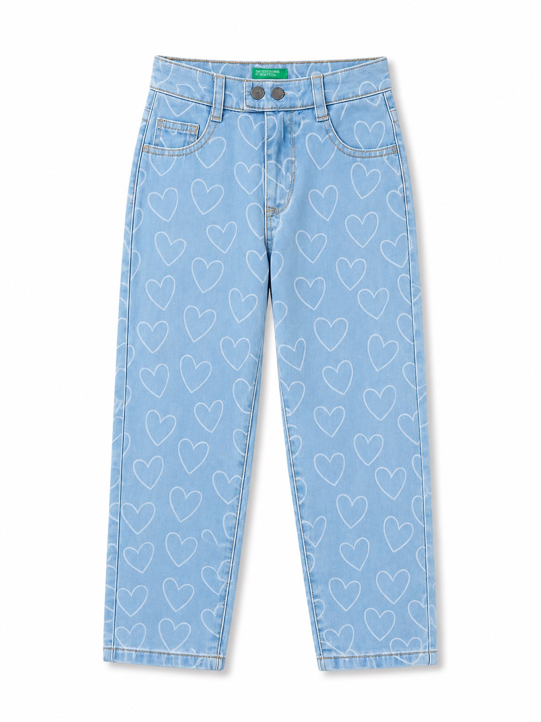 Benetton Kız Bebek Kalpli Denim Pantolon MAVİ