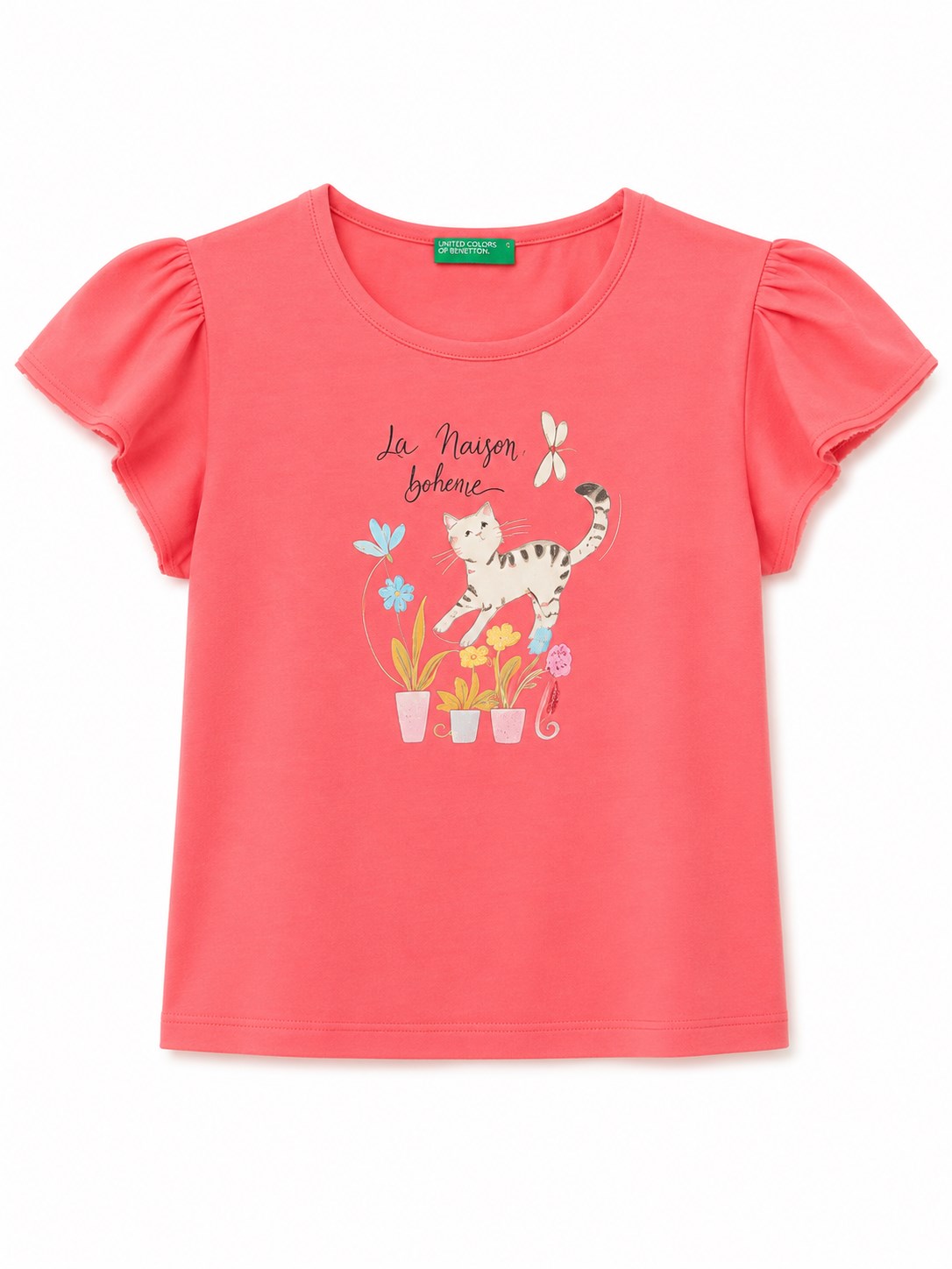 Benetton Kız Bebek Kedi Baskı T-Shirt PEMBE