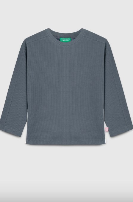 Benetton Kız Çocuk Düz Basic Uzun Kollu Tshirt 6-14 Yaş YEŞİL