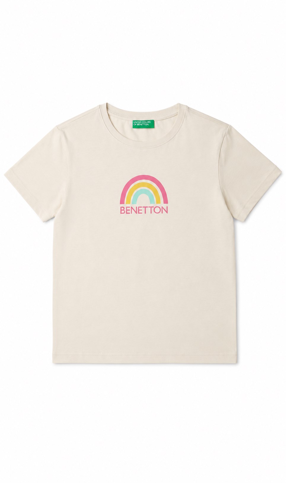 Benetton Kız Çocuk Gökkuşağı Baskı Kısa Kollu Tişört 4-14 Yaş BEYAZ