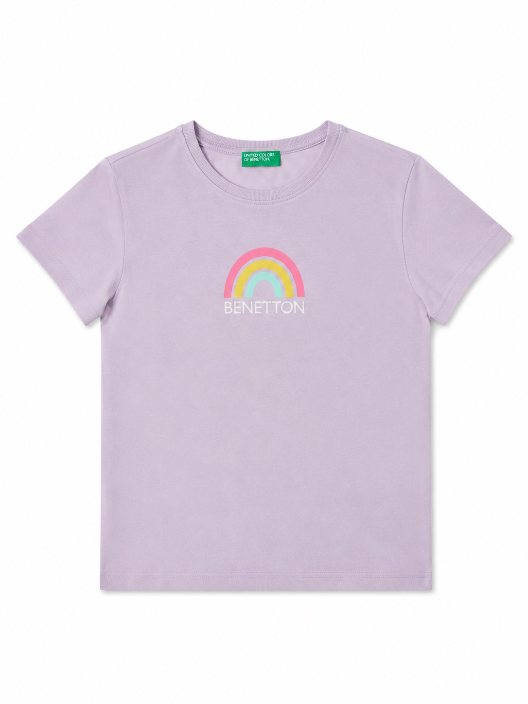 Benetton Kız Çocuk Gökkuşağı Baskı Kısa Kollu Tişört 4-14 Yaş LİLA