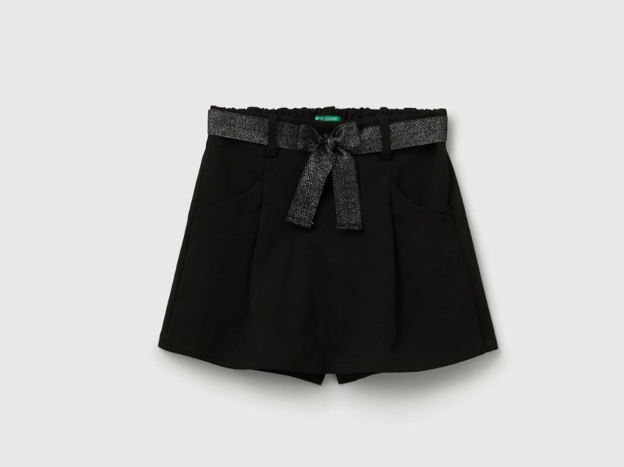 Benetton Kız Çocuk Kemer Detay Şort 6-14 Yaş SİYAH