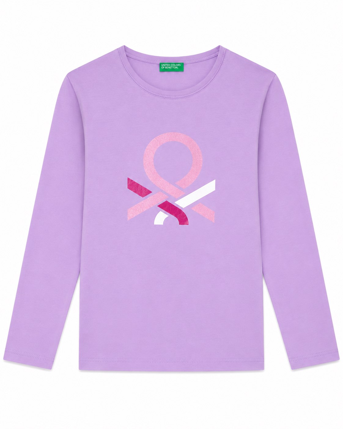 Benetton Kız Çocuk Logo Baskı Uzun Kollu  Tshirt 4-14 Yaş LİLA