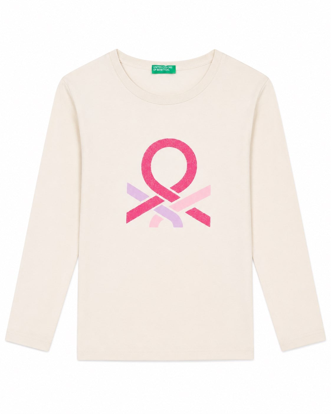 Benetton Kız Çocuk Logo Baskı Uzun Kollu  Tshirt 4-14 Yaş EKRU