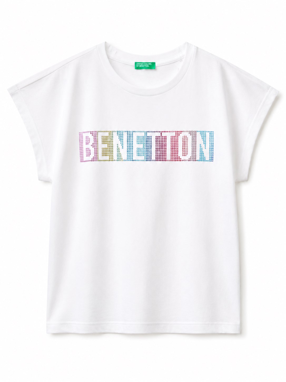 Benetton Kız Çocuk Taşlı Yuvarlak Yaka Tişört 6-14 Yaş BEYAZ