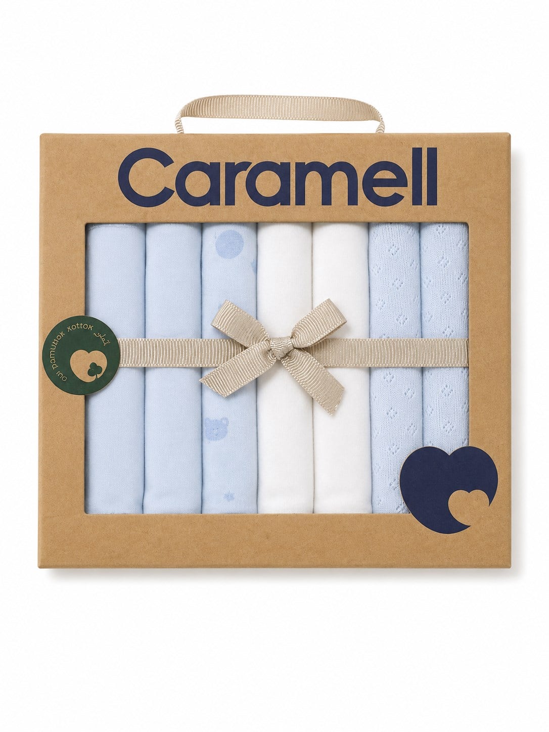 Caramell %100 Organik Pamuk Kutulu 7'li Bebek Ağız Mendili Seti MAVİ - BEYAZ