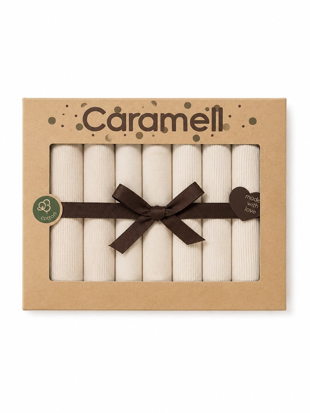 Caramell %100 Organik Pamuk Kutulu 7'li Bebek Ağız Mendili Seti BEJ