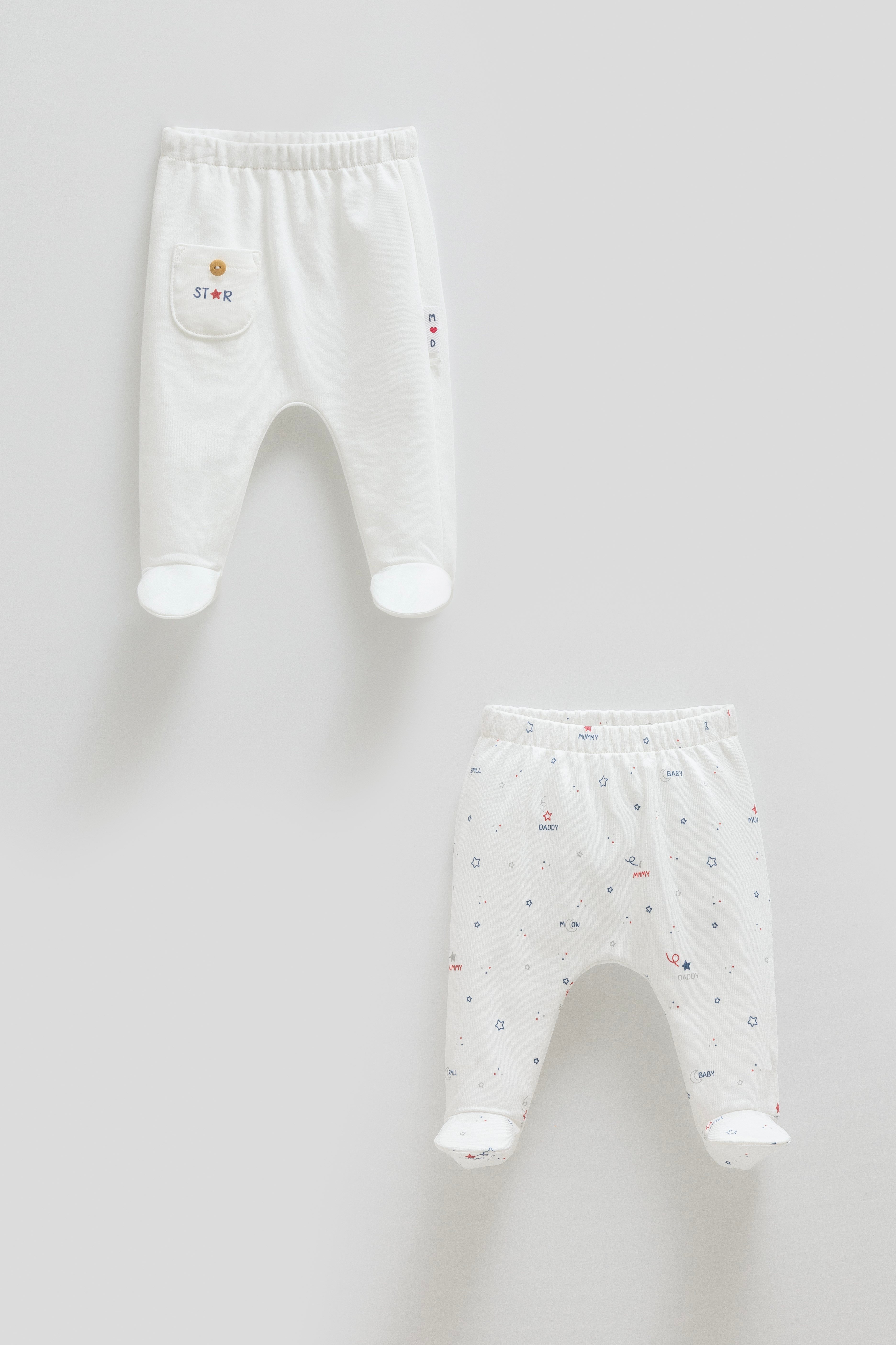 Caramell Erkek Bebek %100 Pamuk Patikli Pantolon 2’li Paket 0-9 Ay EKRU