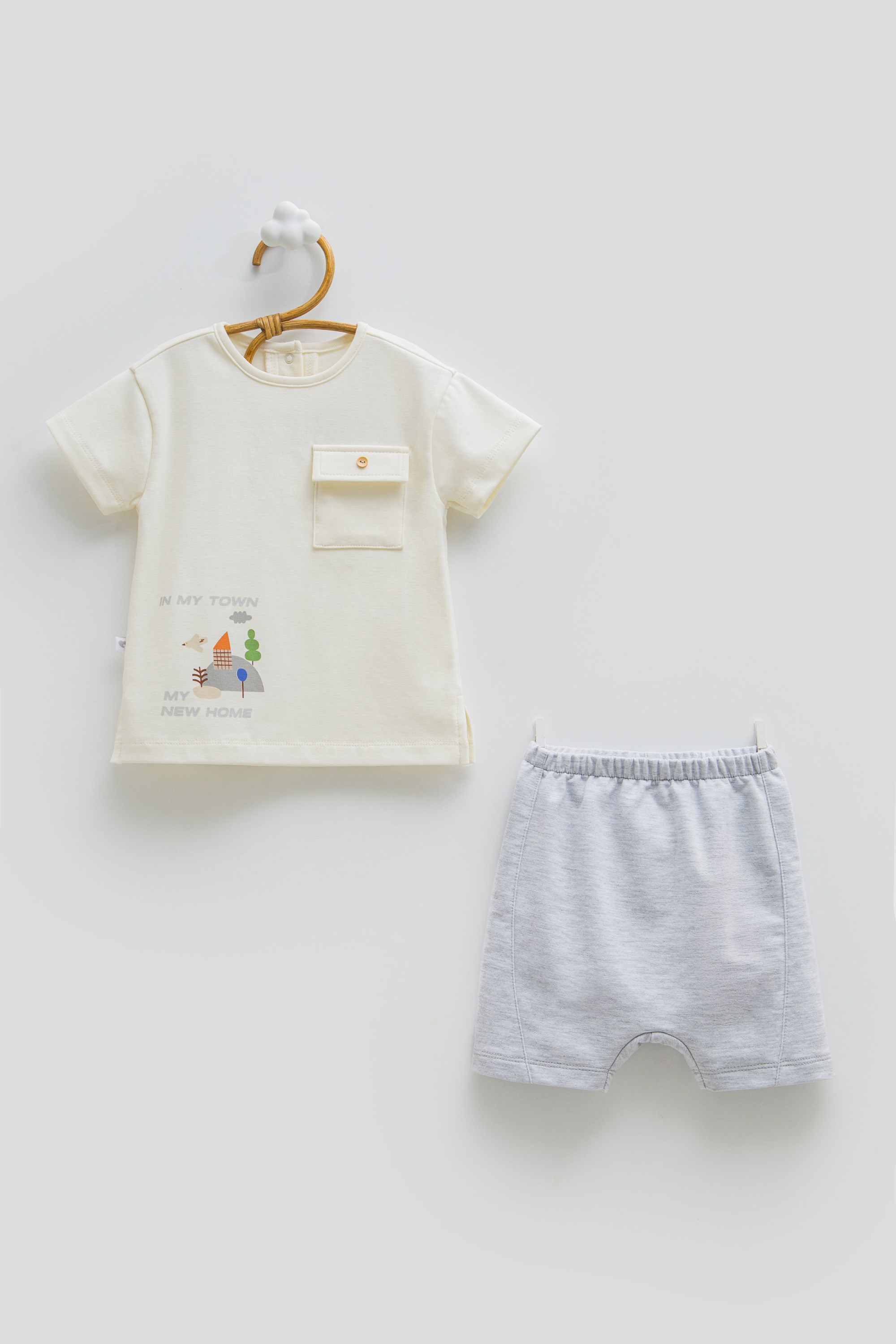 Caramell Erkek Bebek Ev Baskı Şortlu 2li Takım 9-24 Ay GRİ MELANJ