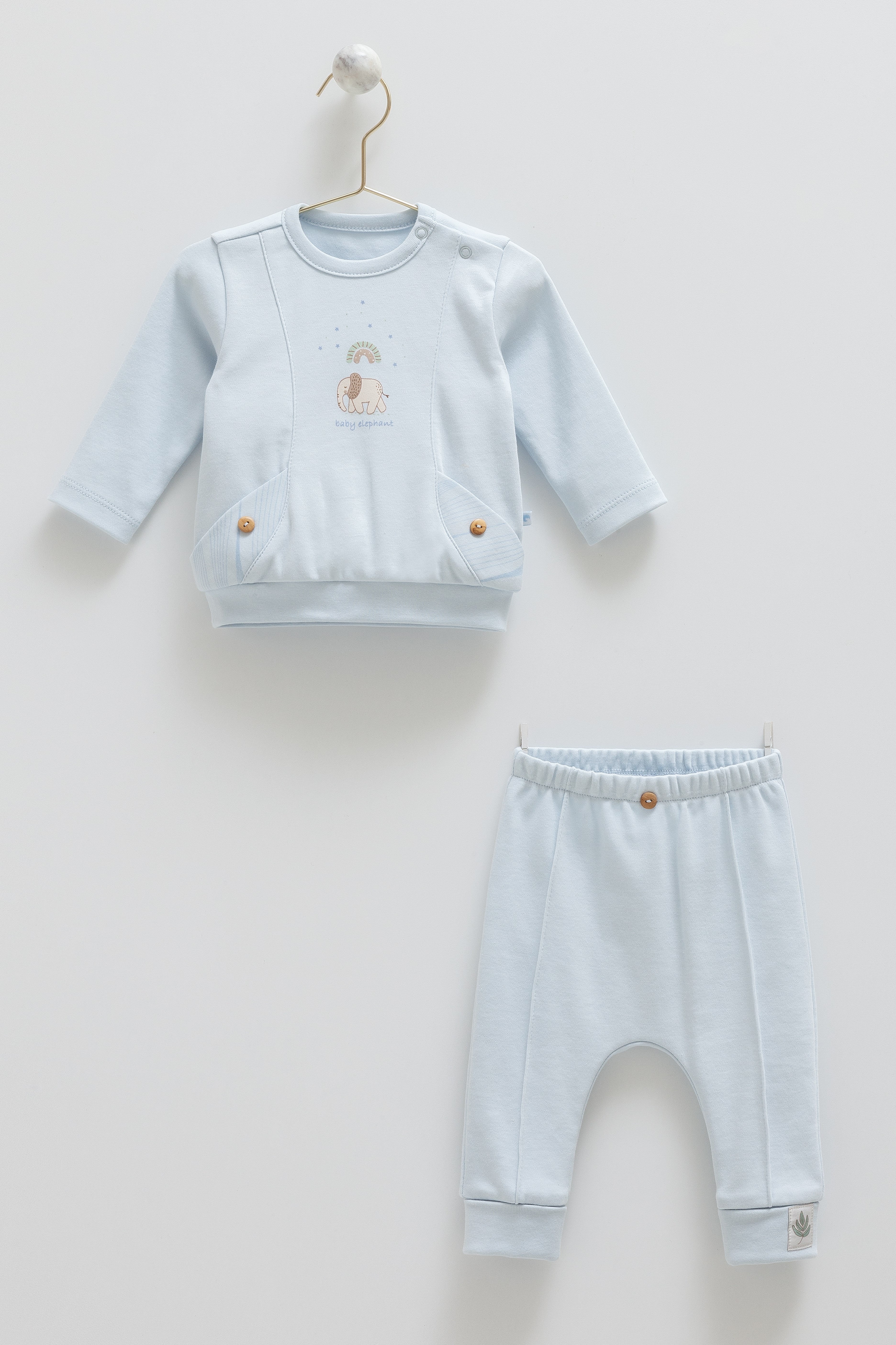 Caramell Erkek Bebek Fil Baskı Cepli i 2 li Takım 3-18 Ay MAVİ