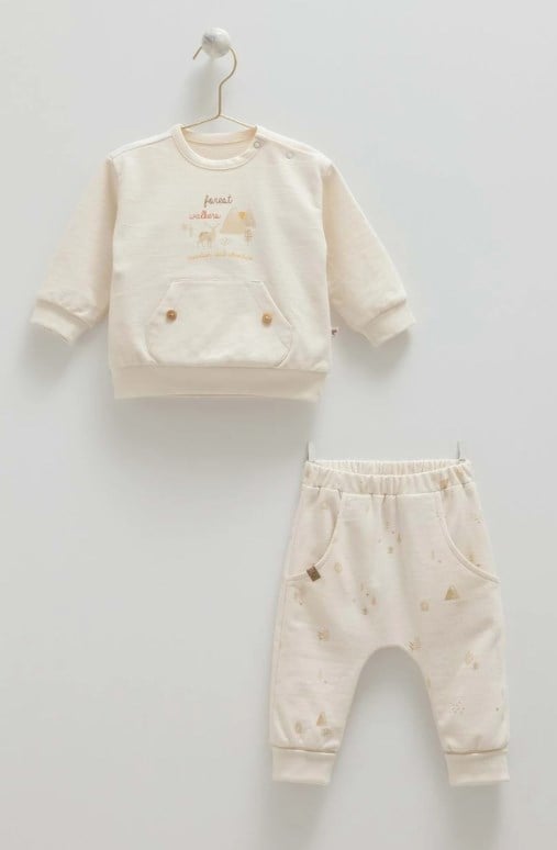Caramell Erkek  Bebek Takımı Ayıcıklı Sweatshirt Ve Pantolon 3-24 Ay BEJ