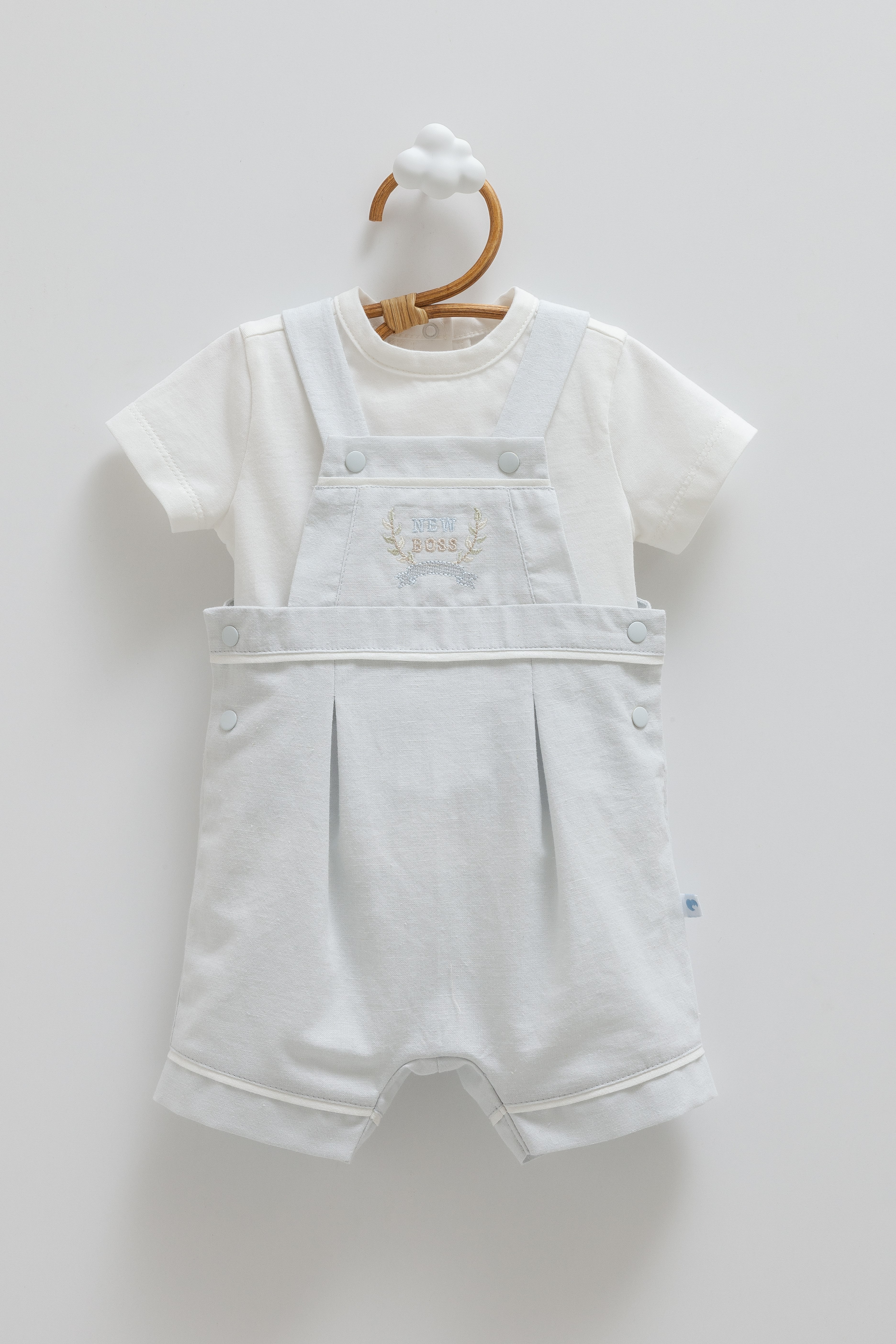 Caramell Erkek Bebek Tişörtlü Keten Basic Şortlu Salopet 3-18 Ay MAVİ