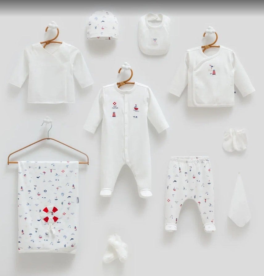 Caramell Erkek Bebek Yelken Baskı 10 Parça Hastane Çıkışı 0-3 Ay EKRU