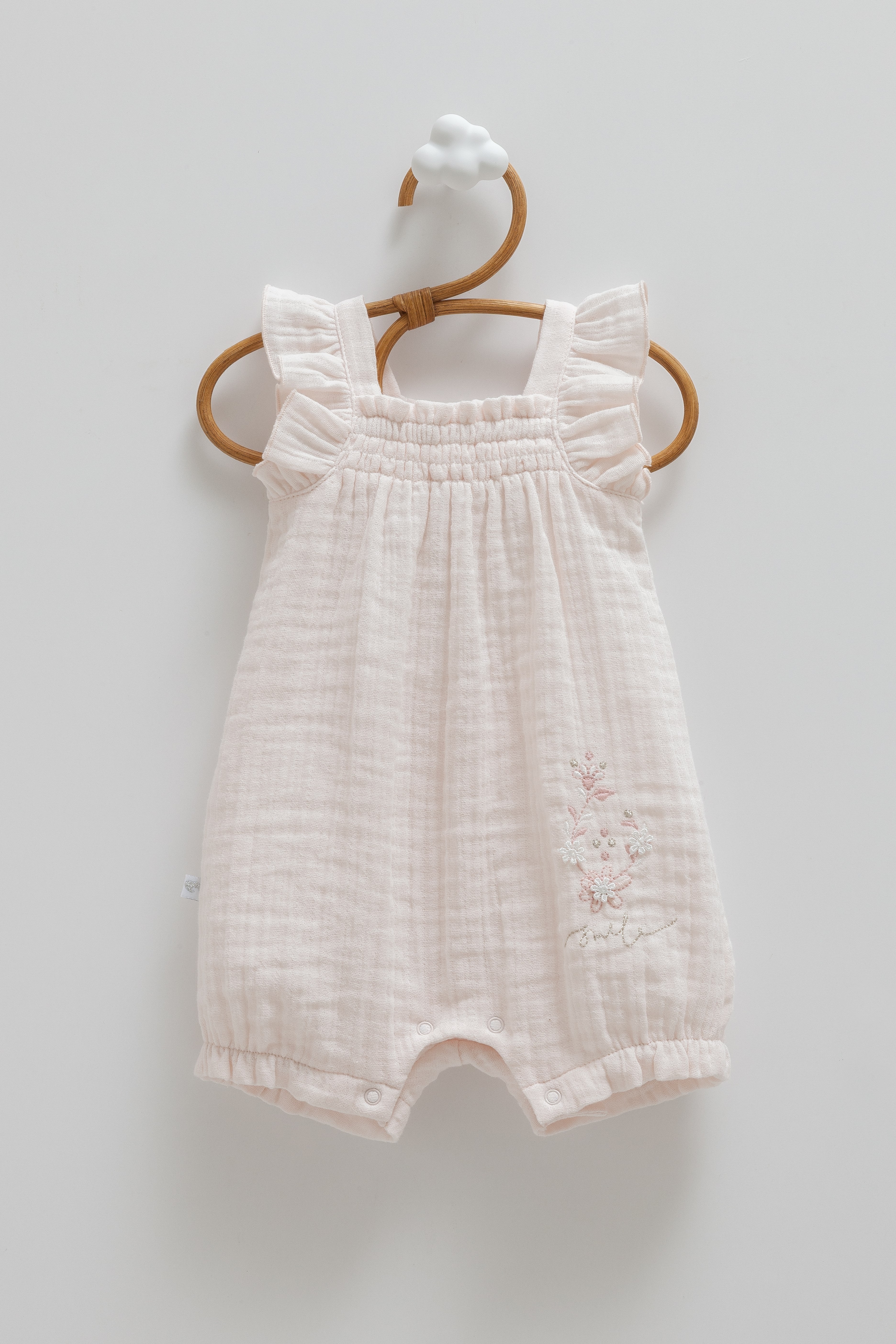 Caramell Kız Bebek Askılı Kolları Fırfırlı Şortlu Tulum 3-18 Ay PEMBE