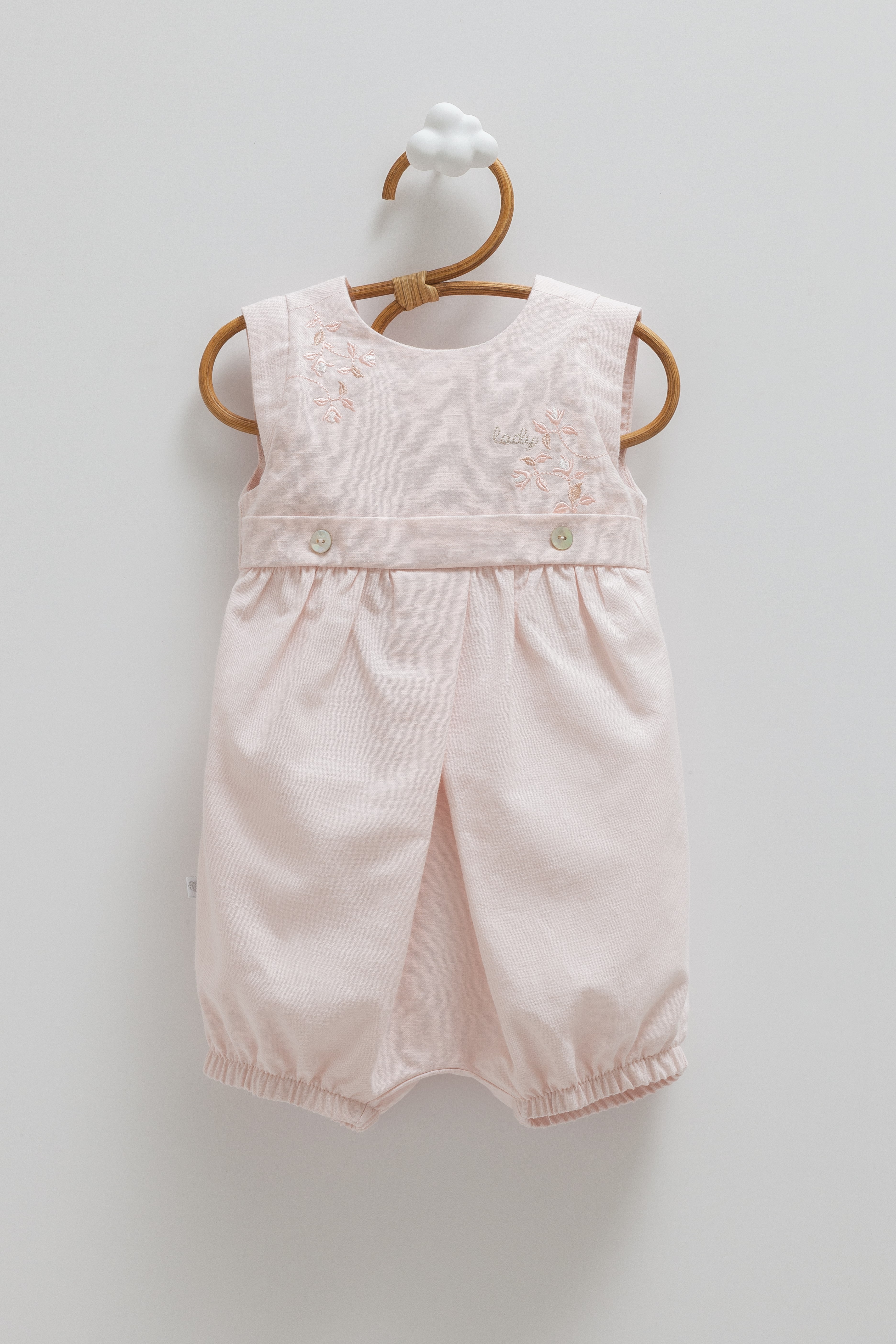 Caramell Kız Bebek Beli Kemerli Keten  Şortlu Tulum 3-18 Ay PEMBE