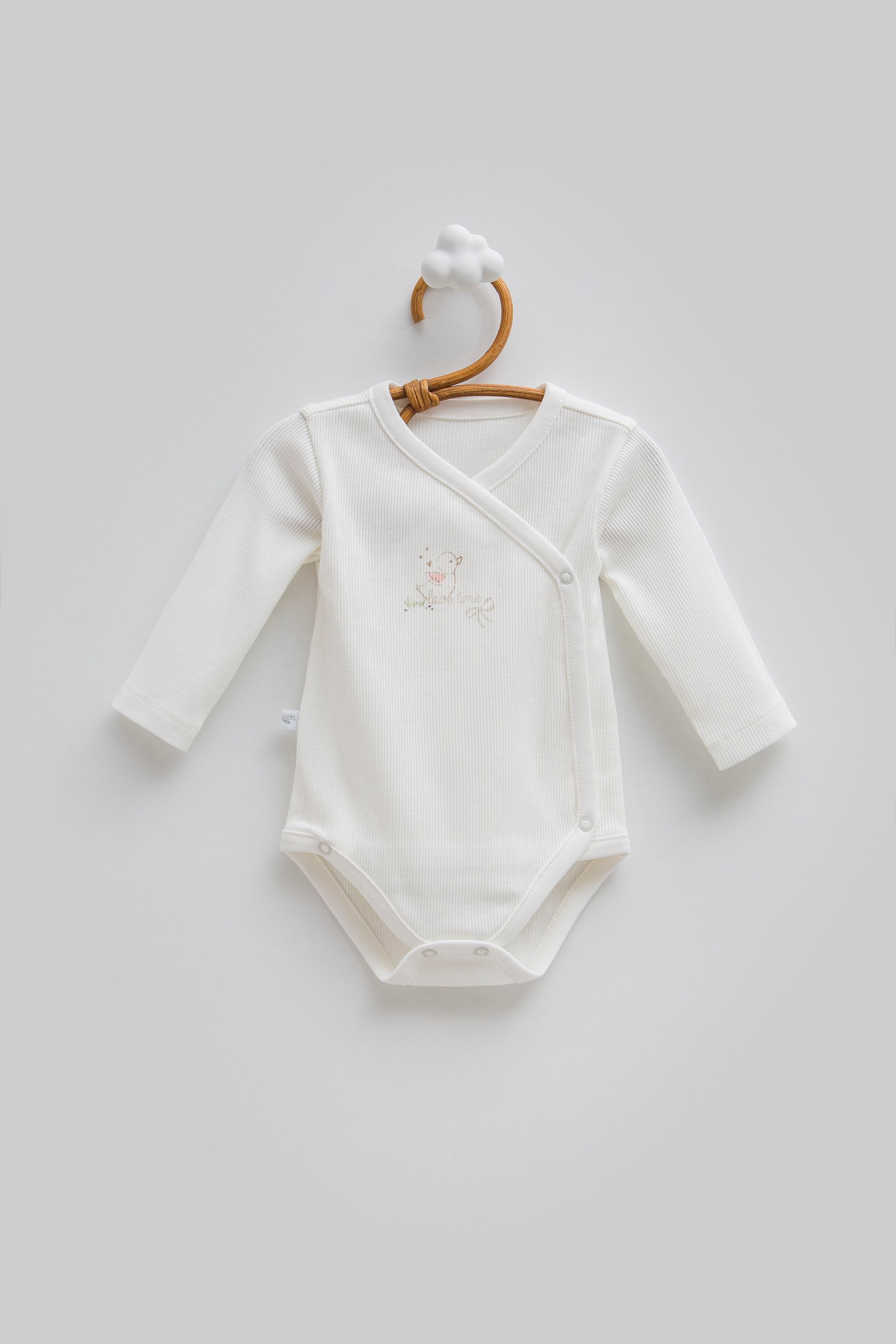 Caramell Kız Bebek Kruvaze Body Zarf Yaka Uzun Kol 0-9 Ay EKRU