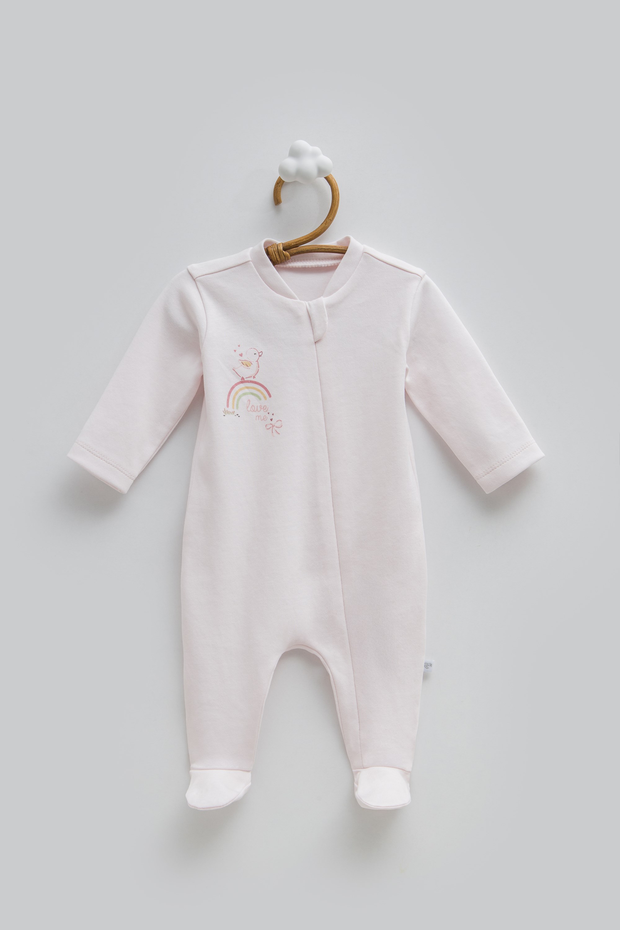 Caramell Kız Bebek  Love Time Gökkuşağı Nakışlı Kız Bebek Patikli Tulum 0-6 Ay PEMBE