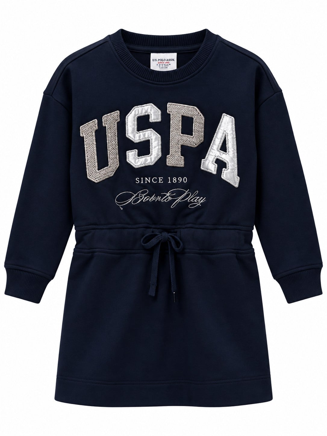 U.S. Polo Assn. Kız Çocuk Bisiklet Yaka USPA Baskılı Sweatshirt Elbise LACİVERT