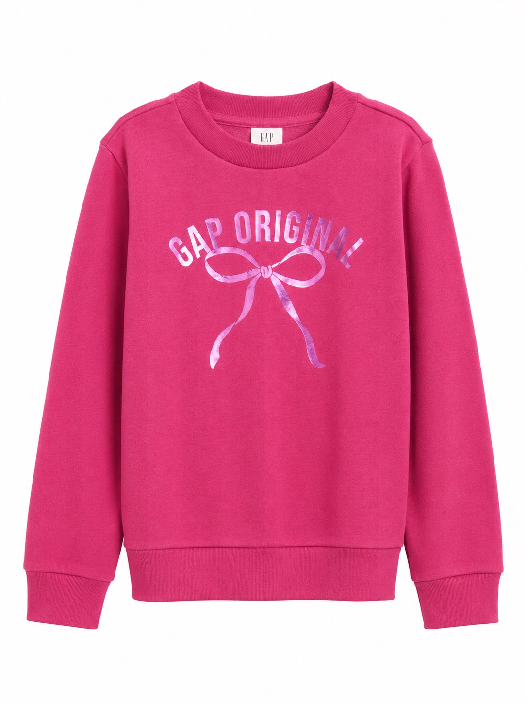 Gap Çocuk Kız Çocuk Bisiklet Yaka Fiyonk Detaylı Logo Baskılı Sweatshirt 6-16 Yaş KOYU PEMBE