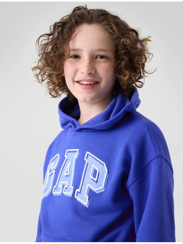 Gap Erkek Çocuk Logo Baskılı Kapüşonlu Sweatshirt 6-14 Yaş MAVİ
