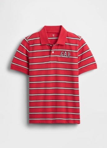 Gap  Erkek Çocuk Yeşil Logo Detaylı Pike Polo Yaka Tişört 4-16 Yaş KIRMIZI ÇİZGİLİ
