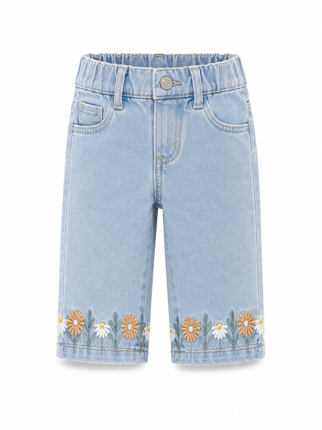 Gap Kız Bebek Paçası Çiçek İşlemeli Jean 1-6 Yaş MAVİ