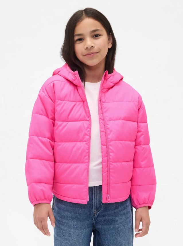 Gap Kız Çocuk Hafif ve Suya Dayanıklı ColdControl Puffer Ceket 6-14 Yaş PEMBE