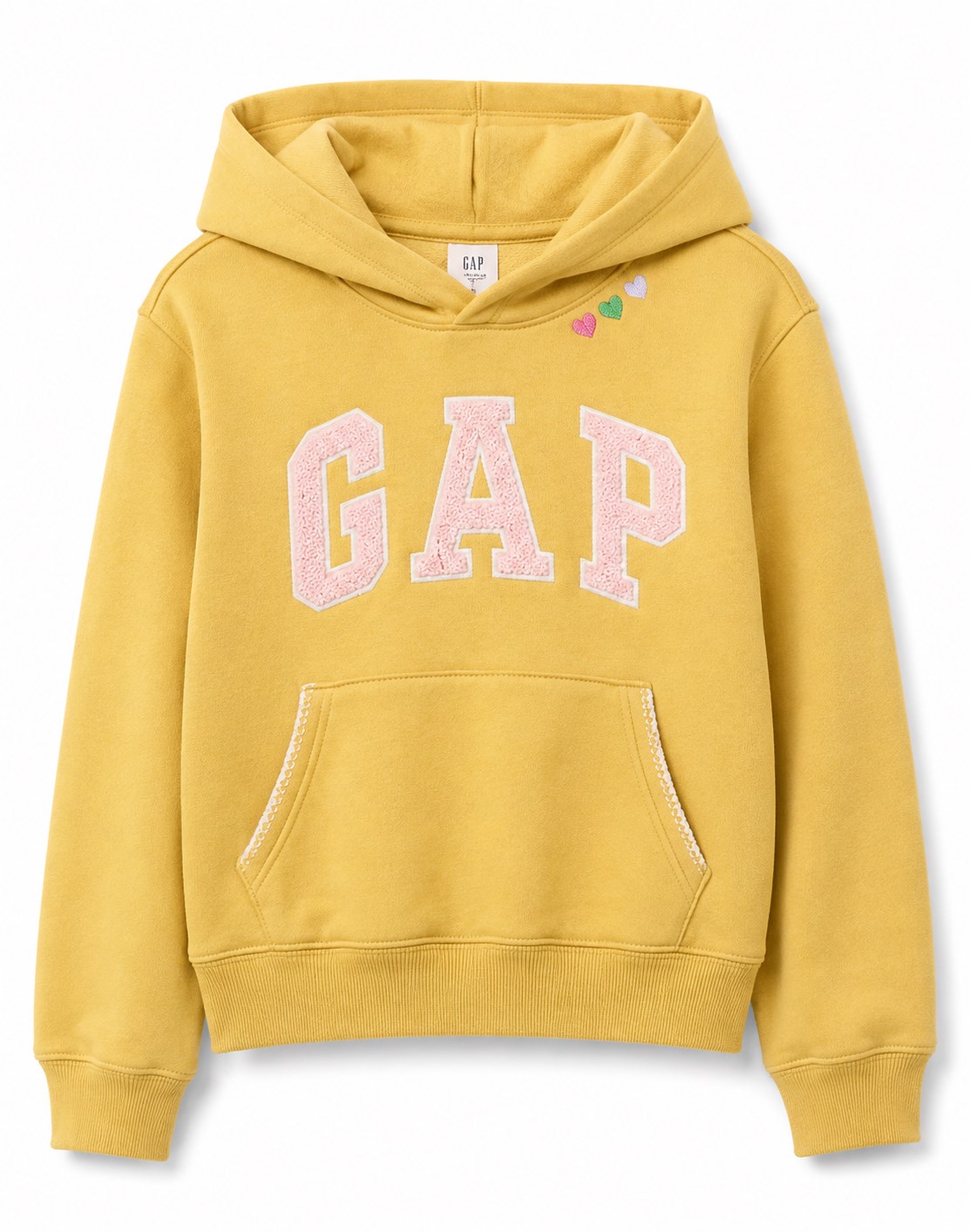 GAP Kız Çocuk Kalp Detaylı Logo Baskılı Kapüşonlu Sweatshirt 6-16 Yaş SARI