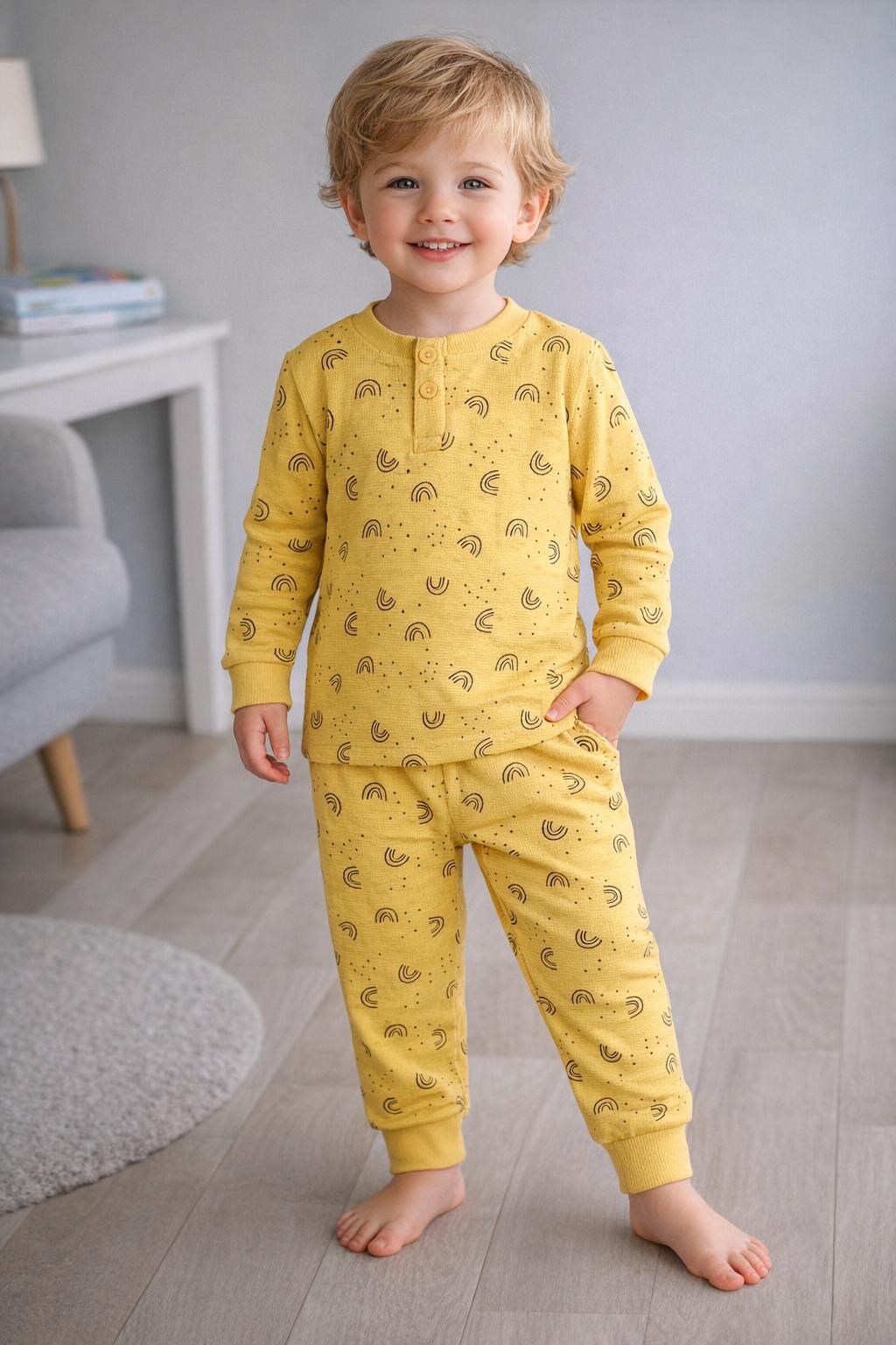 KIZ ÇOCUK BASKILI PİJAMA TK. HARDAL GK133