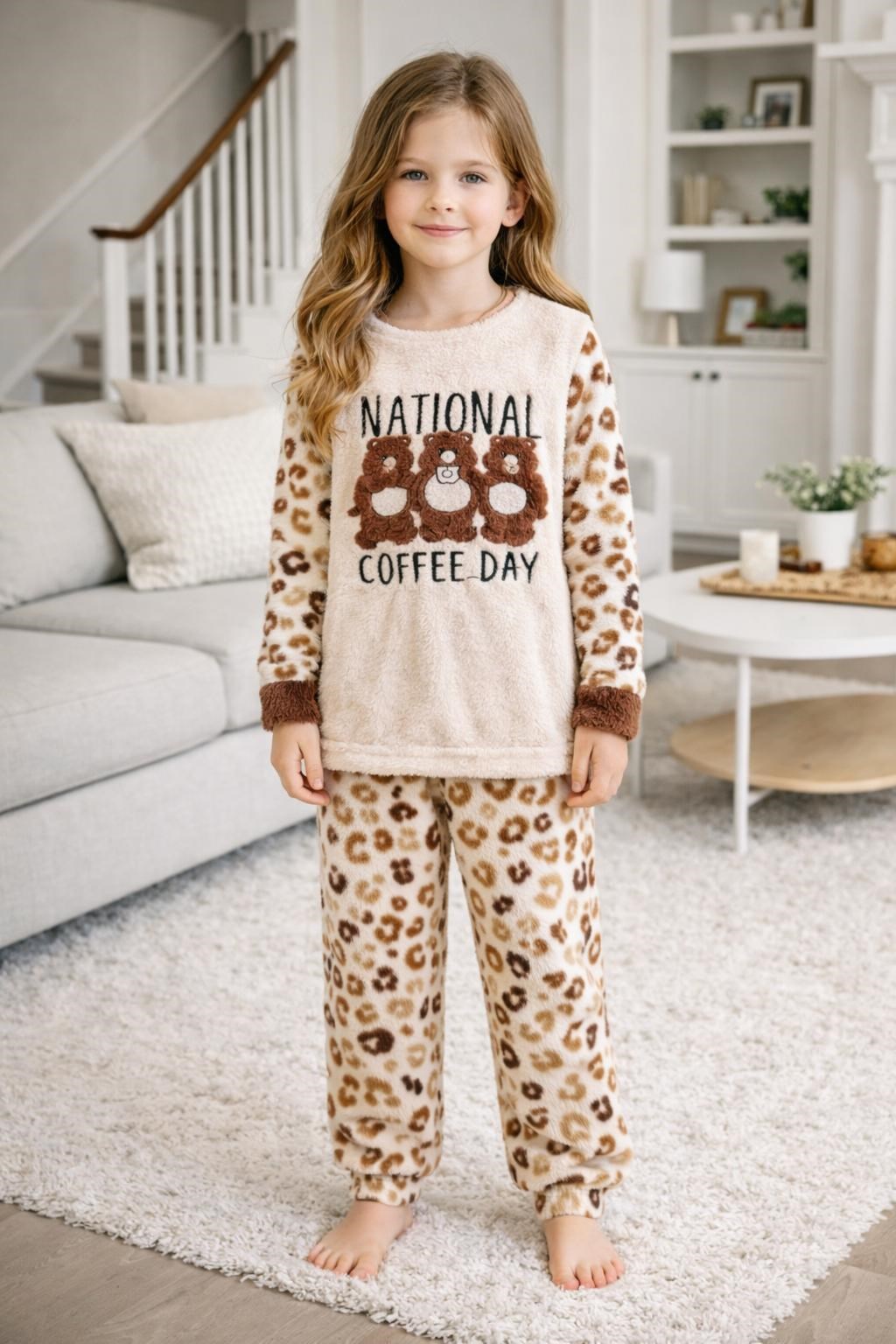 KIZ ÇOCUK CAFFE DAY BASKI POLAR PİJAMA TK. GK1222
