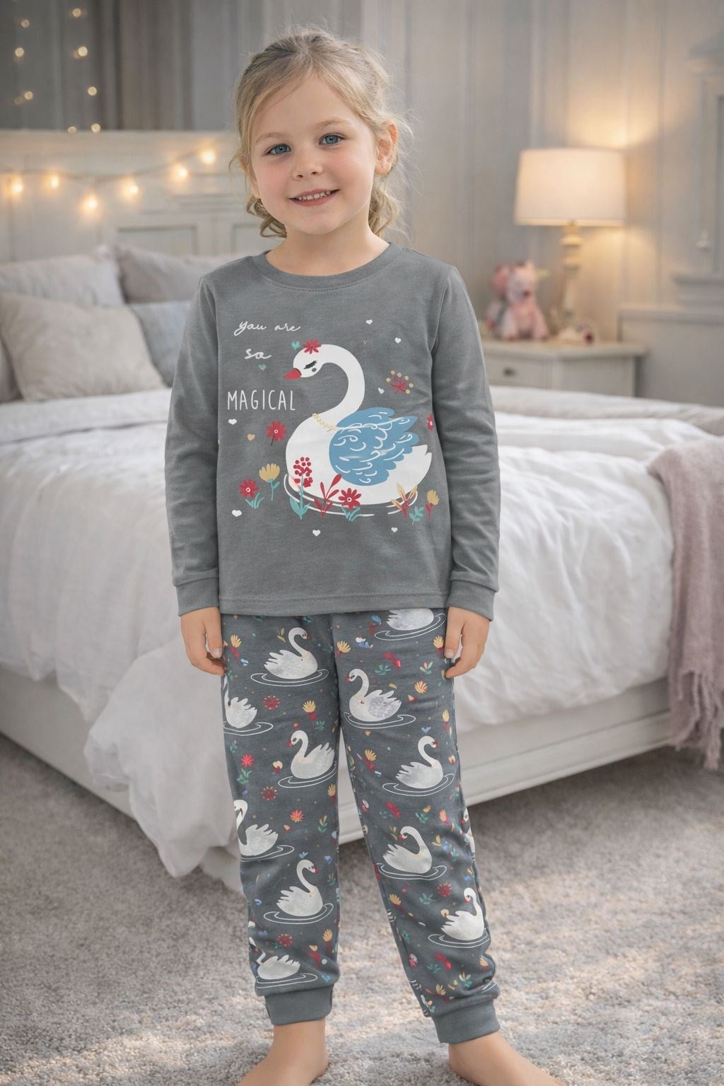 KIZ ÇOCUK MAGICAL KUĞU DESEN PİJAMA TK.GKE0016