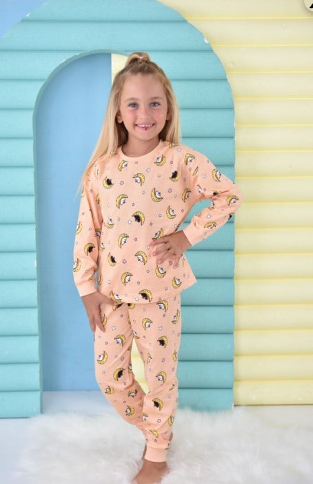 KIZ ÇOCUK MOON&BEAR BASKI PİJAMA TAKIMI GK166