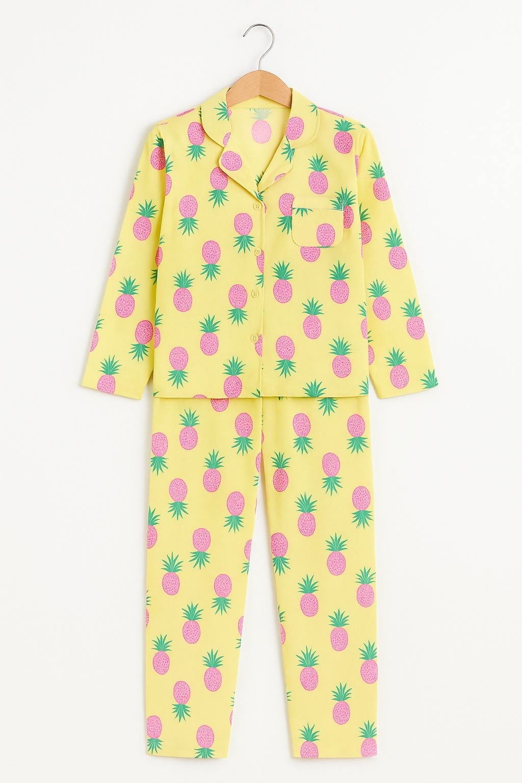 KIZ ÇOCUK PEMBE ANANAS BASKI PİJAMA TAKIMI GK1946