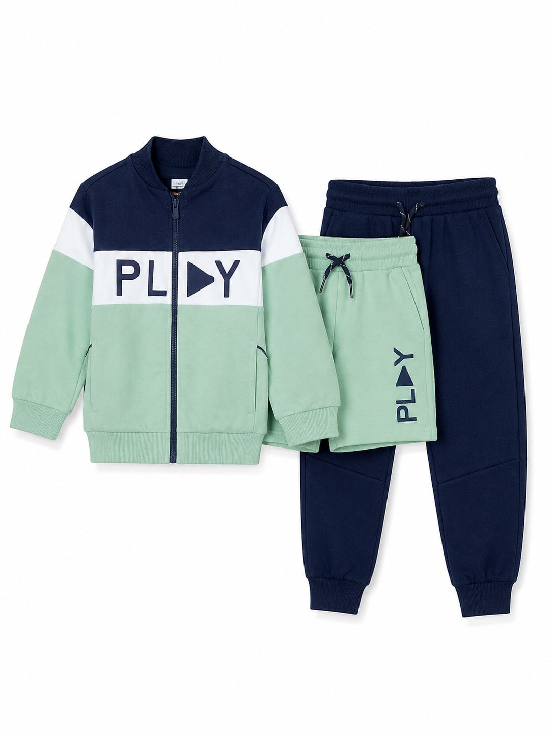 Mayoral Erkek Çocuk 3'lü Eşofman Takımı - Fermuarlı Sweatshirt, Alt ve Şort Seti 2-10 Yaş YEŞİL