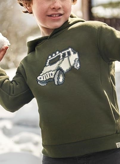 Mayoral Erkek Çocuk Piksel Araba Baskılı Kapüşonlu Sweatshirt 2-10 Yaş YEŞİL