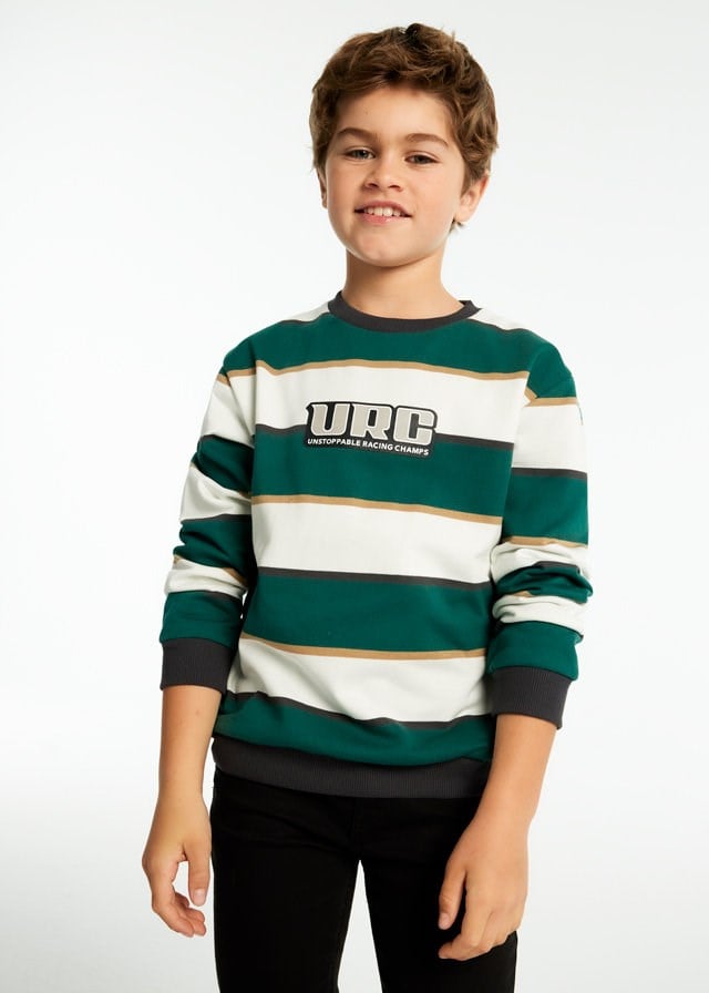 Mayoralı Erkek Çocuk URC Baskılk Çizgili İnterlok Sweatshirt 8-18 Yaş YEŞİL
