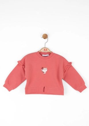 Nk Kız Bebek Baykuş Detaylı Sweatshirt 9 Ay 4 Yaş CORAL