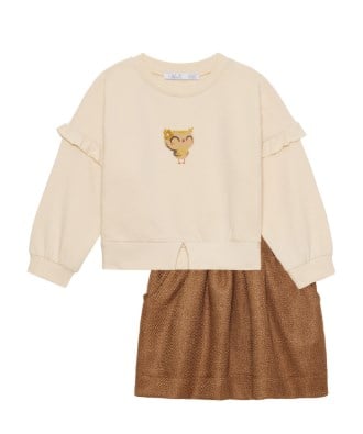 Nk Kız Bebek Baykuş Detaylı Sweatshirt 9 Ay 4 Yaş KREM