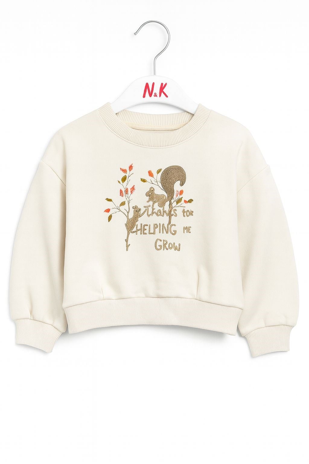 Nk Kız Bebek Uzun Kollu Bisiklet Yaka Sincap Baskı Detaylı Sweat 1-4 Yaş KREM