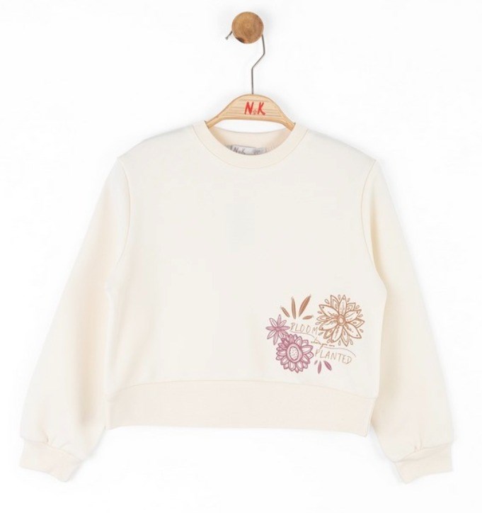 Nk Kız Çocuk Çiçek Baskılı Sweat 4-8 Yaş KREM