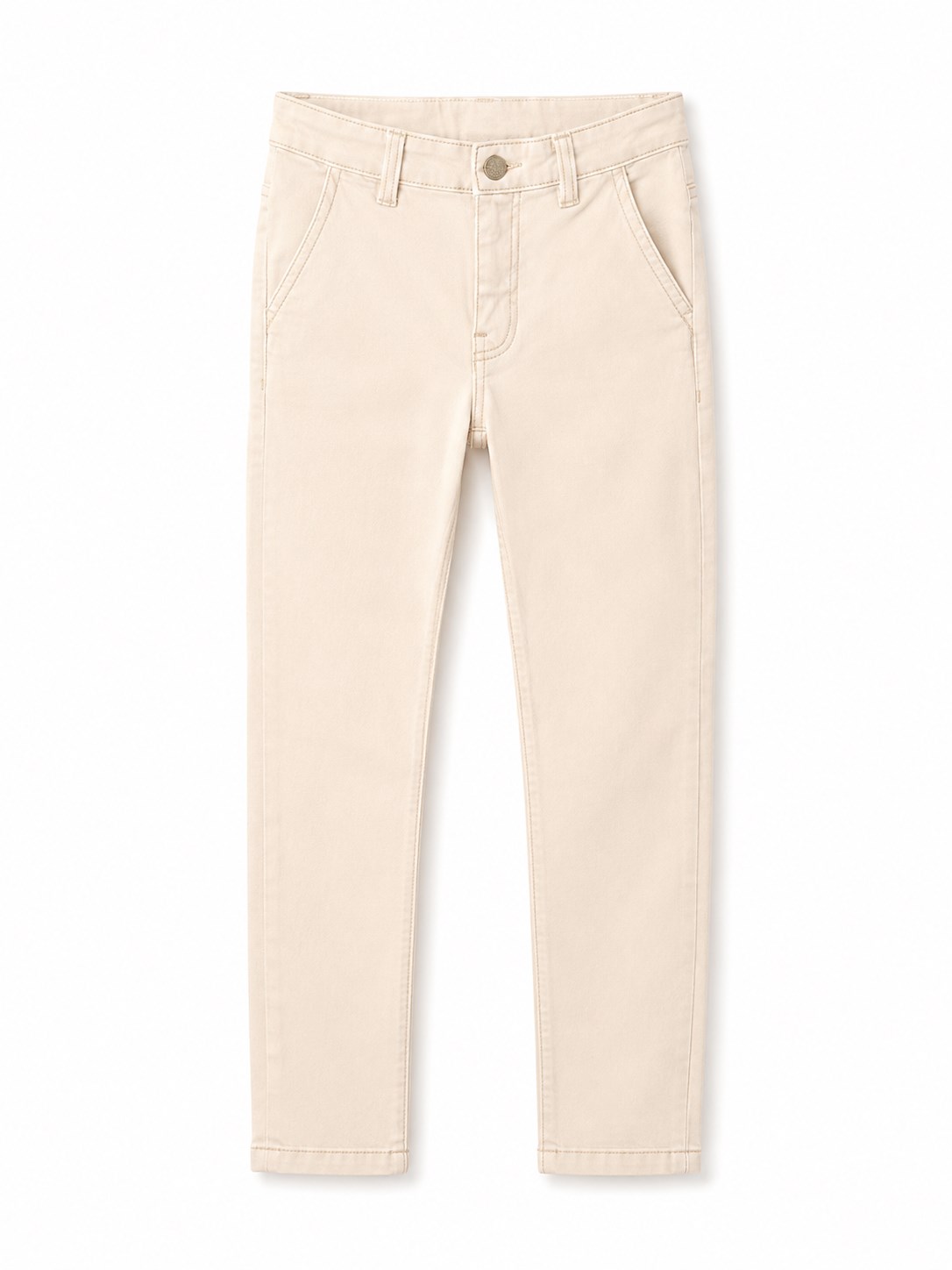 Nukutavake Erkek Çocuk Bej Slim Fit Kanvas Pantolon - Beli Ayarlanabilir Pamuklu Chino KREM