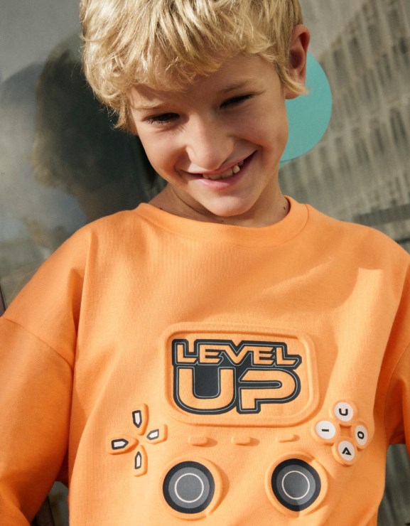 Nukutavake Erkek Çocuk Level Up Kabartmalı Kısa Kol Tişört 8-18 Yaş TURUNCU