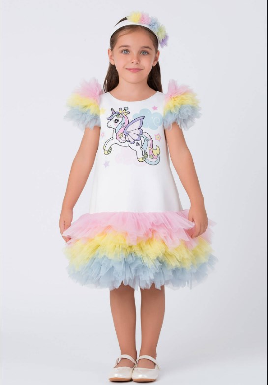 Pamina Kız Çocuk Unicorn Abiye Elbise 3-7 Yaş RENKLİ
