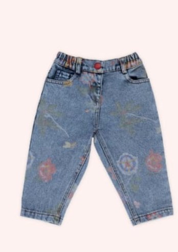 Panço Kız Çocuk Karma Baskılı Kot Pantolon 4-11 Yaş MAVİ