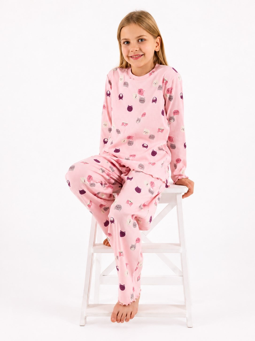 Rolypoly Kız Çocuk Kedi Baskı Fitilli  Takım 2-8  Yaş AÇIK PEMBE