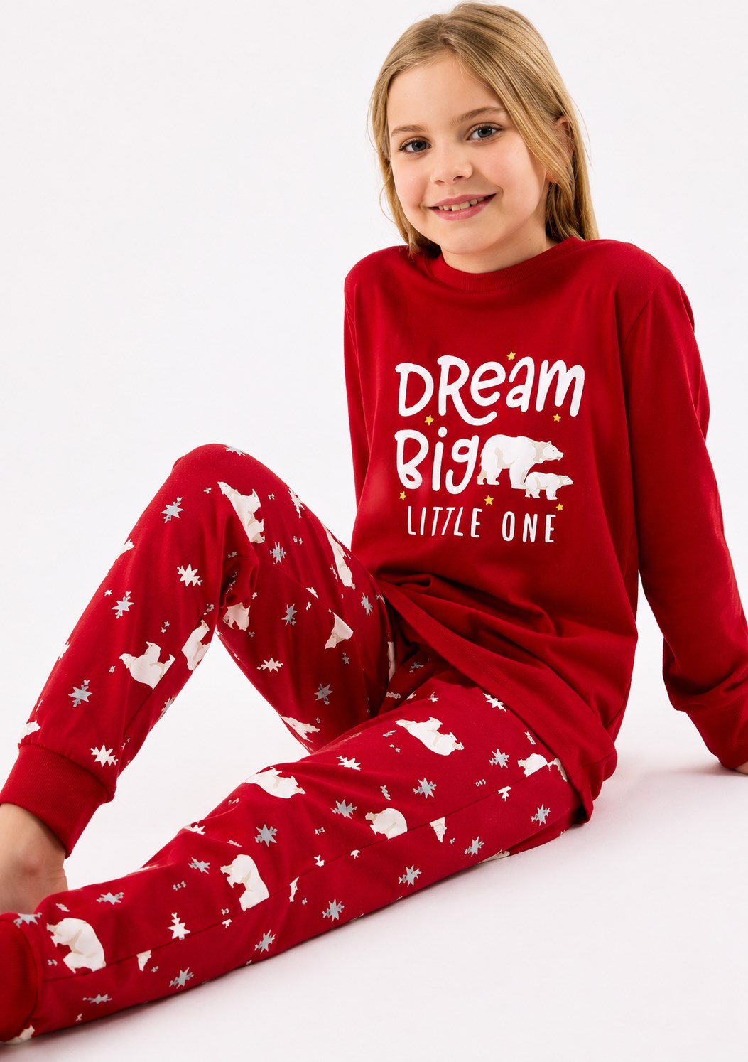 RolyPoly Kız Çocuk Kutup Ayısı Desenli Pamuklu Pijama Takımı 8-15 Yaş KIRMIZI