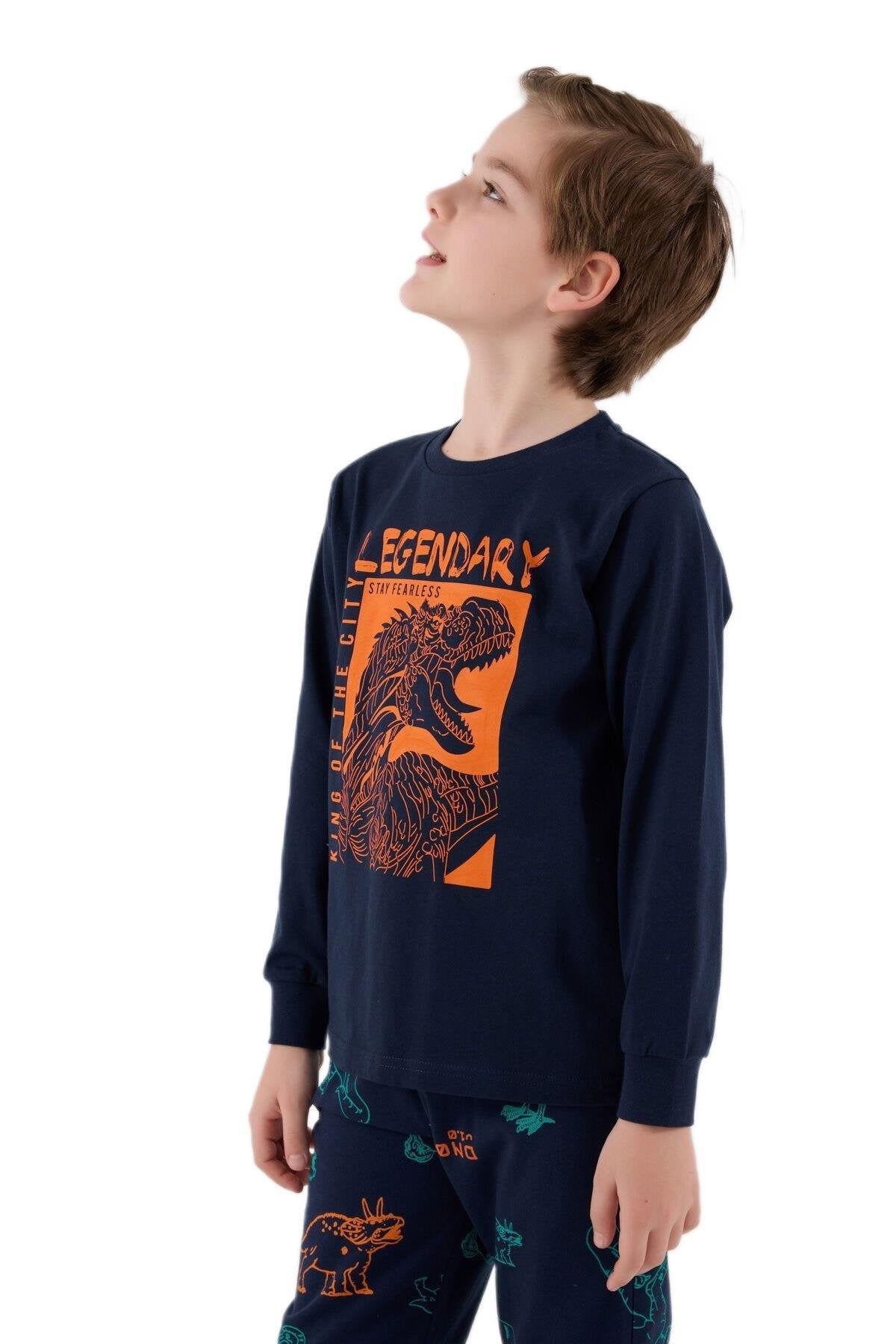 RolyPoly Legendary Dinazor Desenli Erkek Çocuk Uzun Kol Pijama 8-15 Yaş SİYAH