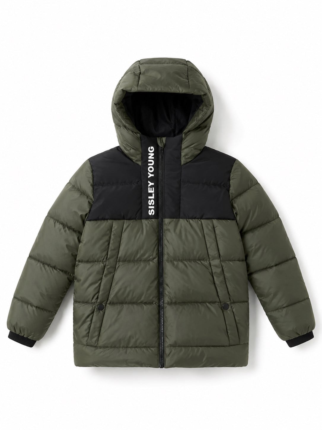Sisley Young Erkek ÇocukKapüşonlu Şişme Mont 6-14 Yaş SİYAH - HAKİ