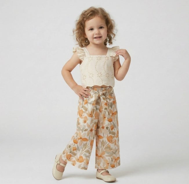 Sweetme Kız Çocuk Fırfır Bluz Pantolon Takım 2-5 Yaş HAKİ
