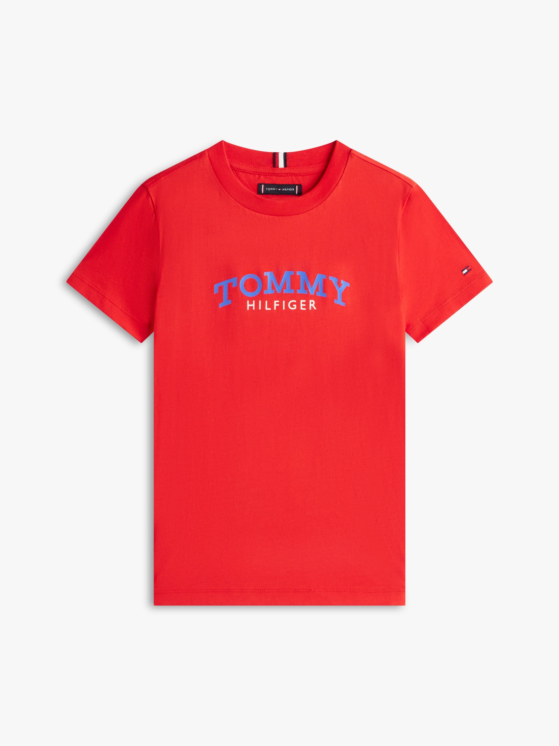 Tommy Hilfiger Çocuk  Bisiklet Yaka Logo Baskılı Tişört 4-16 Yaş KIRMIZI